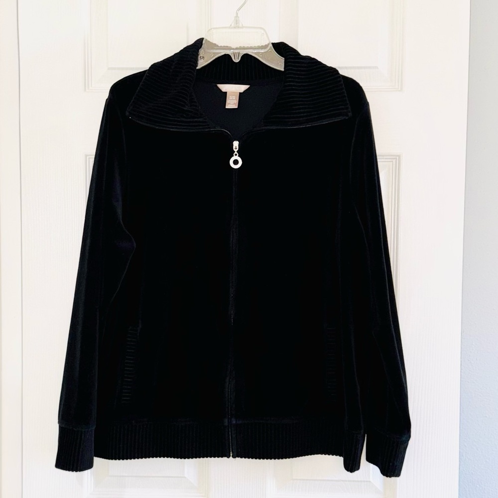 White Stag Women’s Velour Full Zip Jacket XL 16/18 Black Rhinestone Zipper